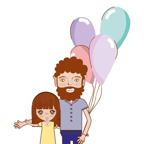 Father His Daughter Balloons Vector Illustration — Stock Vector