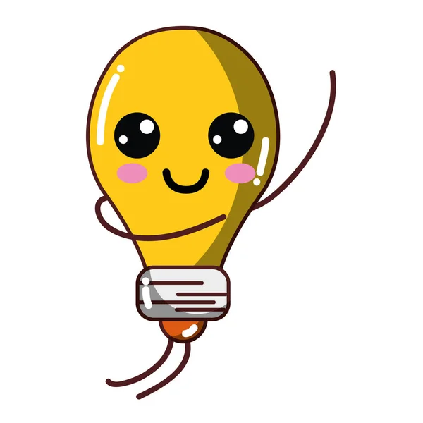 Кавайи Милая Векторная Иллюстрация Энергии Счастливой Лампочки — стоковый вектор
