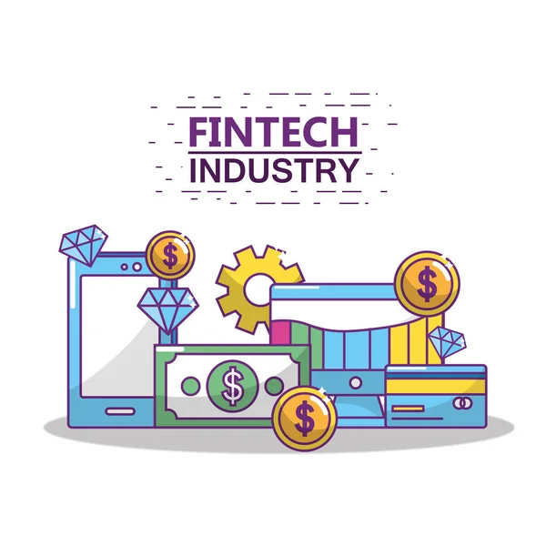 Icon Set Der Fintech Industrie Technologie Und Geld Thema Vektor — Stockvektor