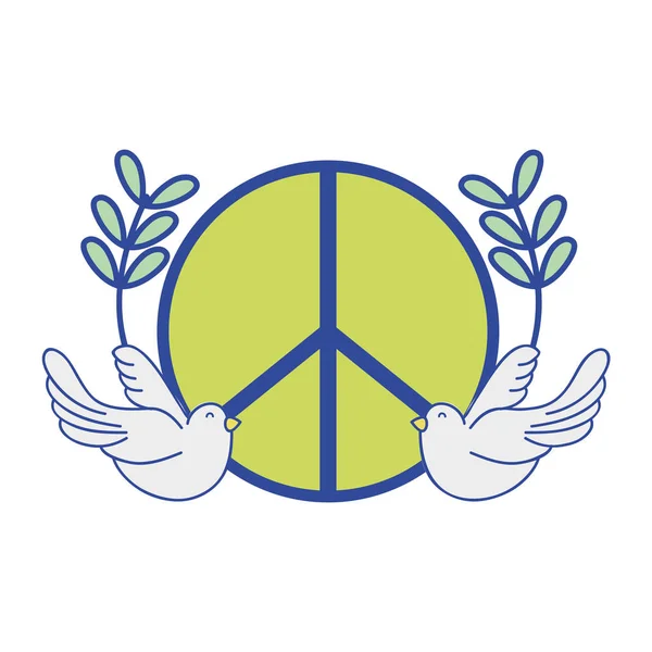 Emblema Hippie Con Palomas Ramas Diseño Vector Ilustración — Vector de stock