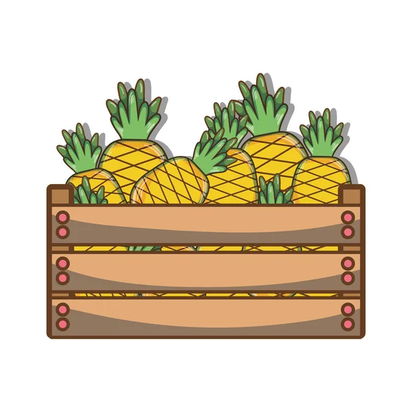 Owoce Pyszne Ananas Wewnątrz Ilustracji Wektorowych Kosz — Wektor stockowy