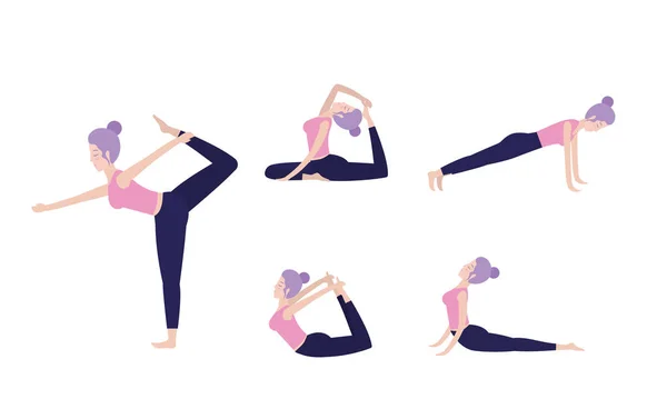 Kadın Eğitim Yoga Pozisyon Vektör Çizim Ayarla — Stok Vektör