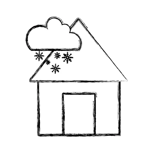 Figure Maison Avec Nuage Neige Temps Naturel Vecteur Illustration — Image vectorielle