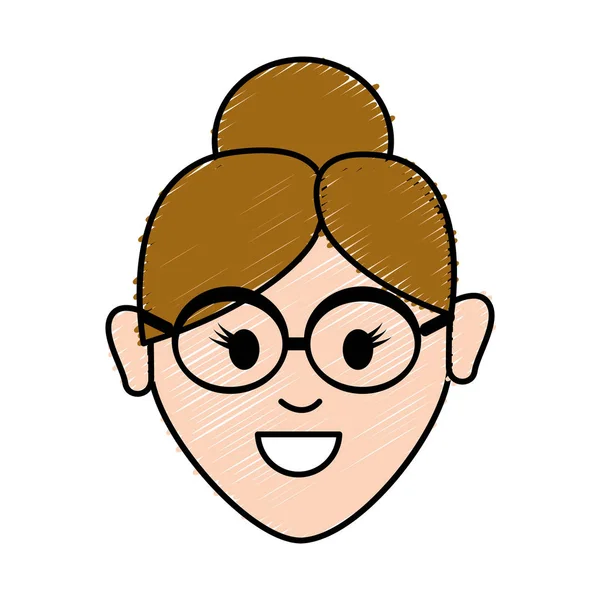 Mujer Cara Feliz Con Gafas Peinado Ilustración Vectorial — Vector de stock