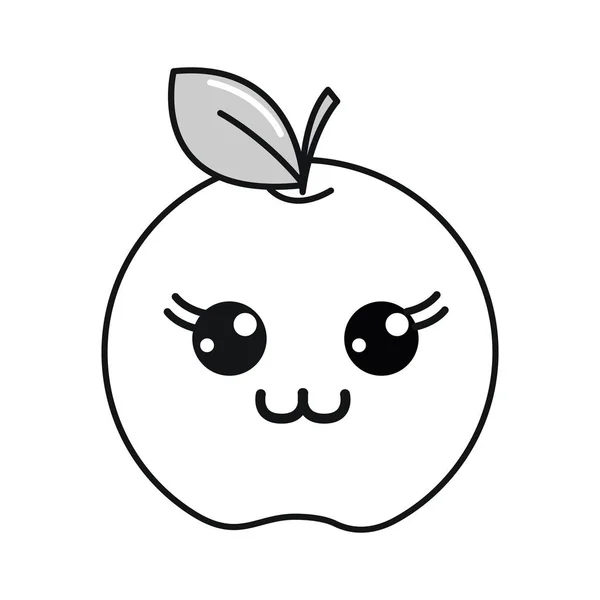 Silhouette Kawaii Cute Happy Apple Fruit Vector Illustration - Stok Vektor