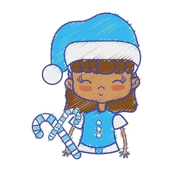 Chica Belleza Con Ropa Navidad Dulce Bastón Vector Ilustración — Vector de stock