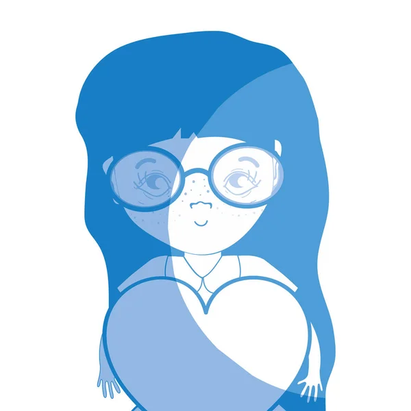 Silhouette Pretty Girl Heart Glasses Vector Illustration — Stock Vector