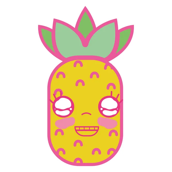 Kawaii Aranyos Boldog Ananász Gyümölcs Vektoros Illusztráció — Stock Vector