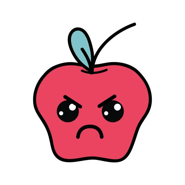 Kawaii Niedlich Wütend Apfelfrucht Vektorillustration — Stockvektor