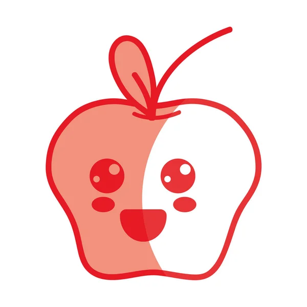 Silueta Kawaii Lindo Fruta Manzana Feliz Vector Ilustración — Vector de stock