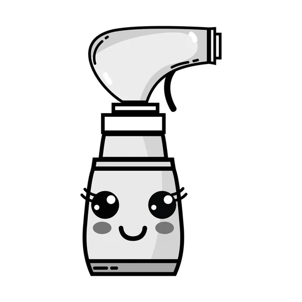 Skala Szarości Kawaii Ładny Spray Szczęśliwy Butelka Vector Illustration — Wektor stockowy