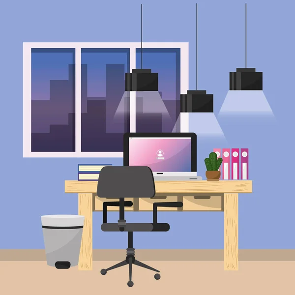 Room Workplace Office Supplies Theme Vector Illustration — Stock Vector