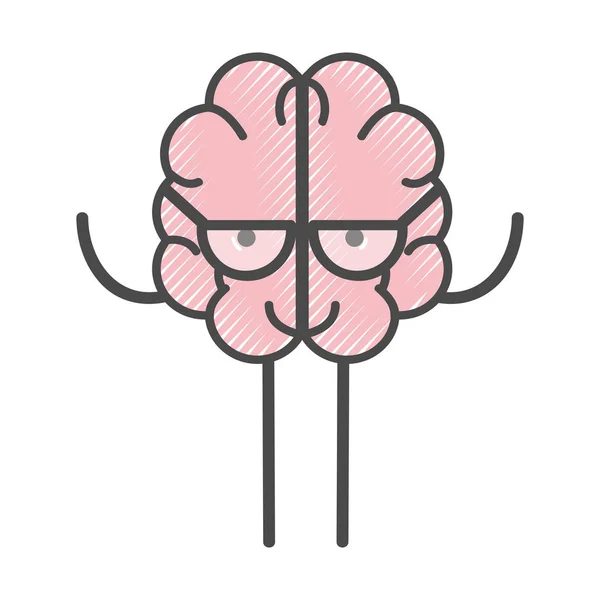 Icon Adorable Kawaii Brain Glasses Vector Illustration — Stock Vector