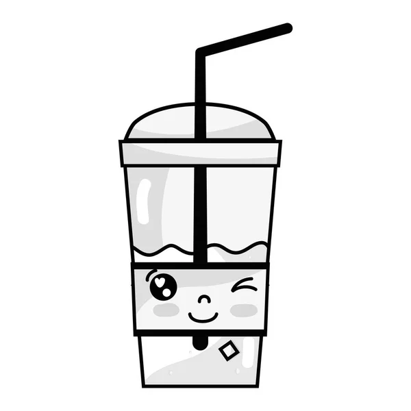 Lijn Kawaii Leuke Grappige Smoothie Drinken Vectorillustratie — Stockvector