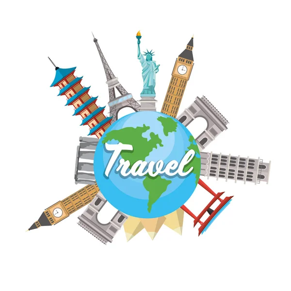 Global Planet Towers Destination Travel Vector Illustration — Stock Vector