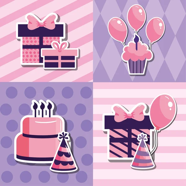 Set Happy Birthday Dekoration Party Event Vektor Illustration — Stockvektor