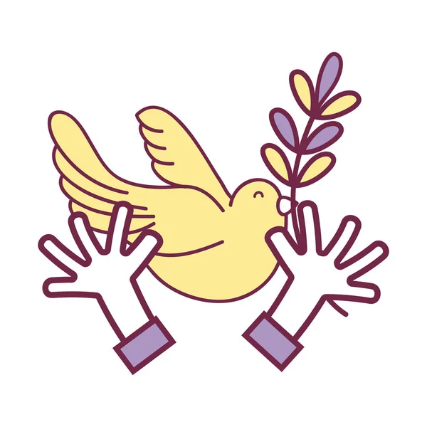 鳩の動物の手と葉と枝のベクトル イラスト — ストックベクタ