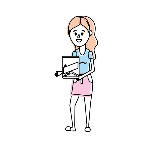 Femme Avec Coiffure Boîte Détergent Dans Illustration Vectorielle Main — Image vectorielle