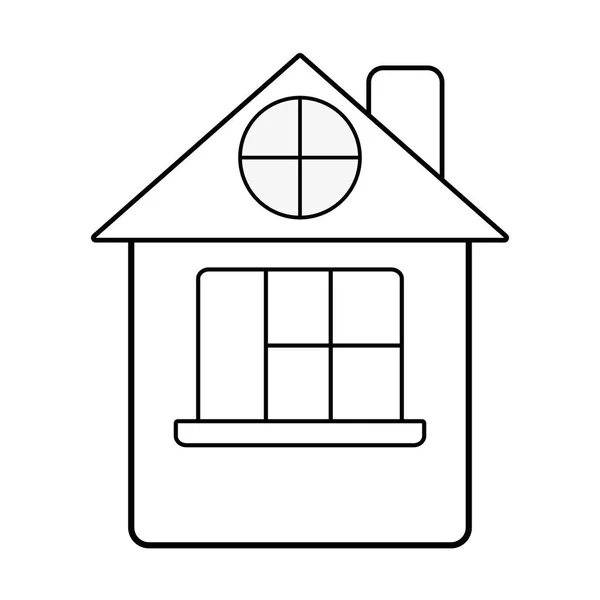 Linienhaus Mit Dach Und Fenstervektorabbildung — Stockvektor