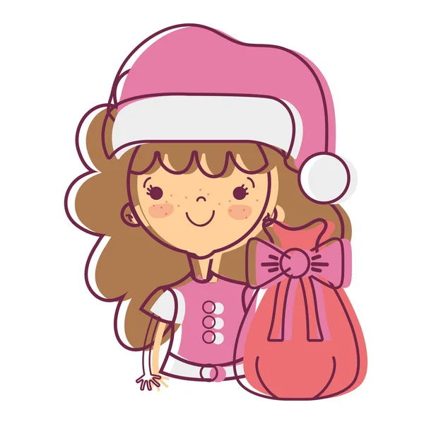 Buena Chica Con Sombrero Navidad Bolsa Vector Ilustración — Archivo Imágenes Vectoriales