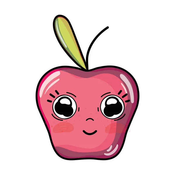 Kawaii Aranyos Boldog Apple Gyümölcs Vektoros Illusztráció — Stock Vector