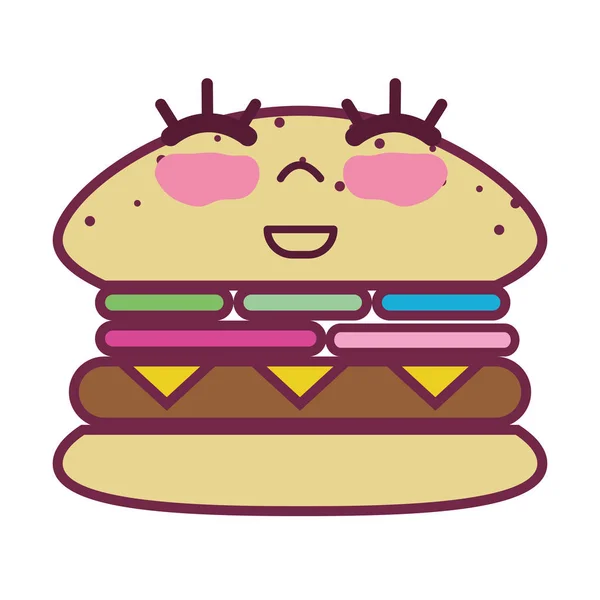 Kawaii Bonito Feliz Humburger Alimento Vetor Ilustração —  Vetores de Stock