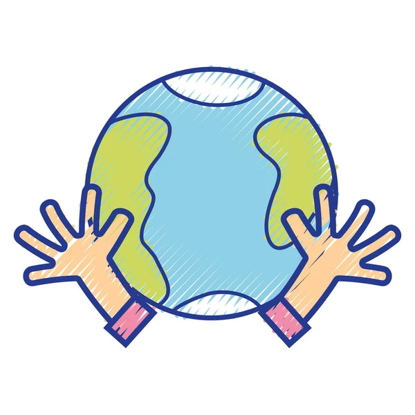 Planète Terre Avec Mains Symbole Paix Illustration Vectorielle — Image vectorielle