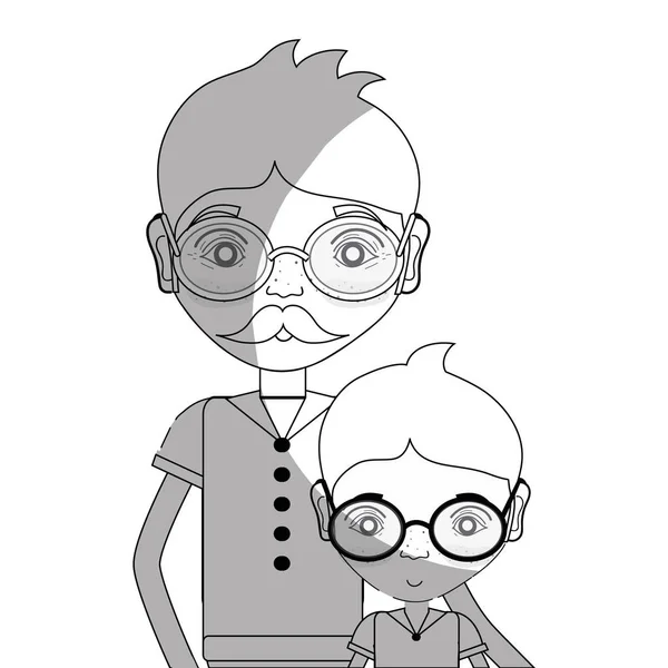 Linienvater Mit Seinem Sohn Mit Brille Vektor Illustration Design — Stockvektor