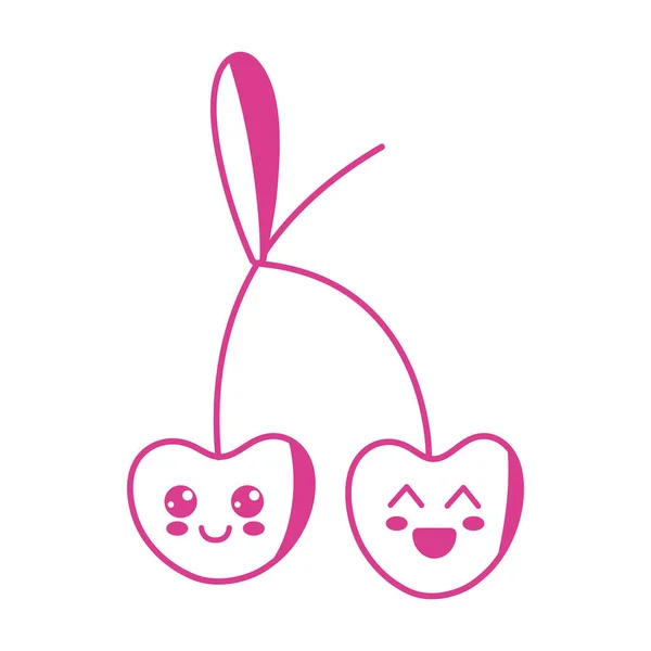 Kawaii Cute Happy Cherry Fruit Vector Illustration — Stock Vector