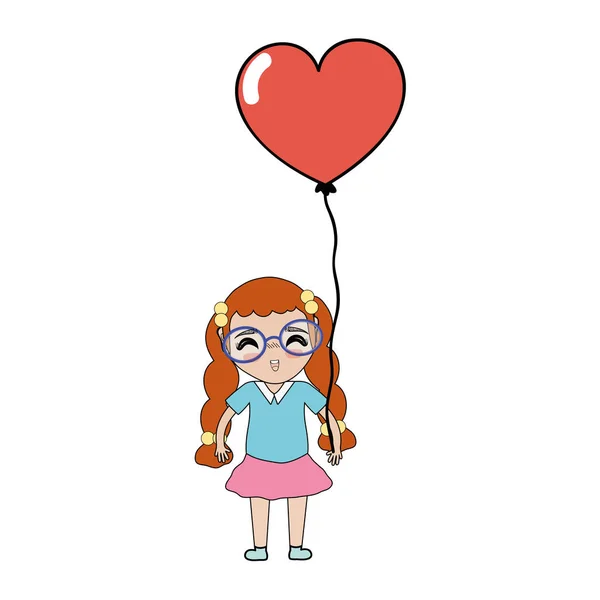 Hübsches Mädchen Mit Frisur Und Herzballon Vektor Illustration — Stockvektor