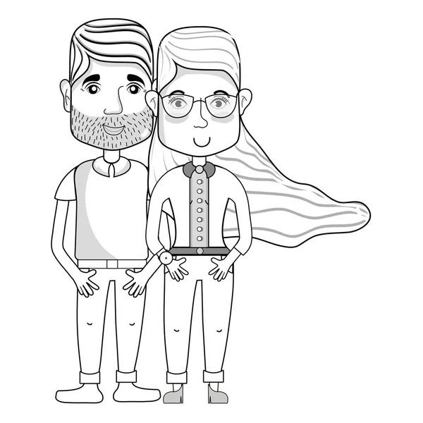 Línea Bonita Pareja Con Peinado Ropa Casual Ilustración Vectorial — Vector de stock