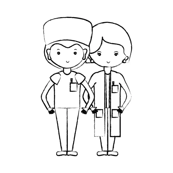 Figuur Van Vrouw Man Artsen Met Hun Uniform Vectorillustratie — Stockvector