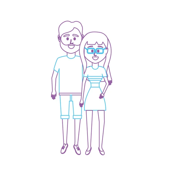 Ligne Couple Avec Clouthes Conception Vectoriel Illustration Icône — Image vectorielle