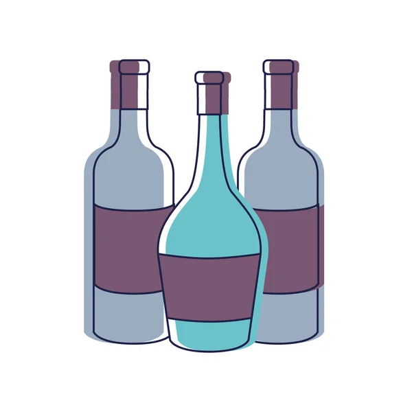 Sabroso Vino Botellas Bebida Icono Vector Ilustración Diseño — Vector de stock