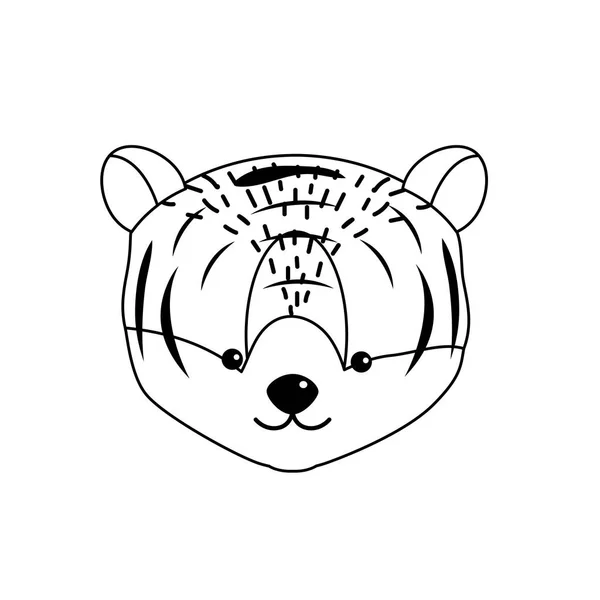 ラインかわいいタイガー ヘッド野生動物のベクトル図 — ストックベクタ