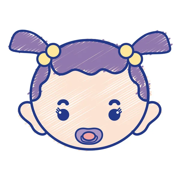 Het Hoofdje Van Meisje Van Baby Met Fopspeen Kapsel Vectorillustratie — Stockvector