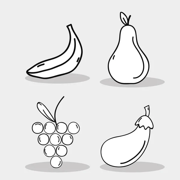 Conjunto Frutas Legumes Órgãos Frescos Ilustração Vetorial — Vetor de Stock