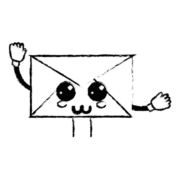 Figura Kawaii Bonito Feliz Mail Mensagem Vetor Ilustração —  Vetores de Stock