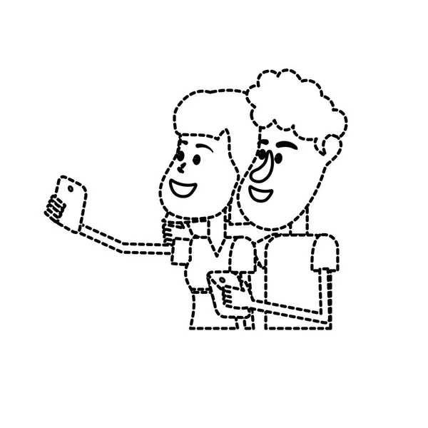 Pontilhado Forma Beleza Casal Com Penteado Smartphone Ilustração Vetor Mão —  Vetores de Stock