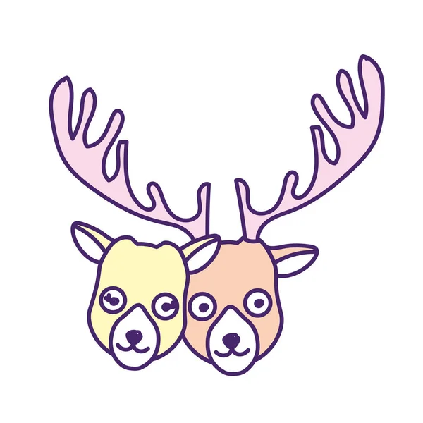 Cute Elk Head Animal Couple Together Vector Illustration — Stock Vector
