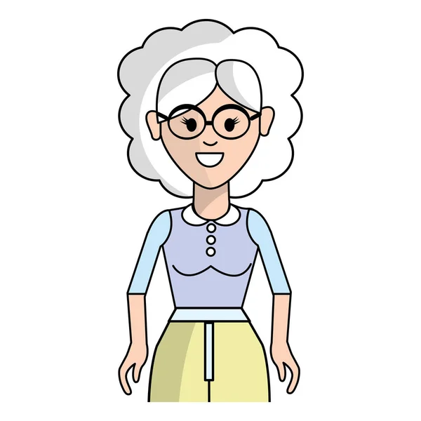 Yaşlı Kadın Saç Modeli Rahat Bez Vektör Çizim Ile — Stok Vektör