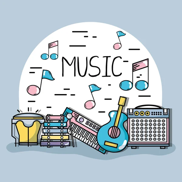 Elementos Musicales Para Reproducir Armonía Ritmo Vector Ilustración — Vector de stock
