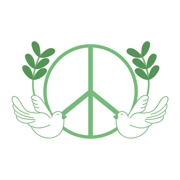 Emblème Hippie Silhouette Avec Colombes Branches Illustration Vectorielle Design — Image vectorielle