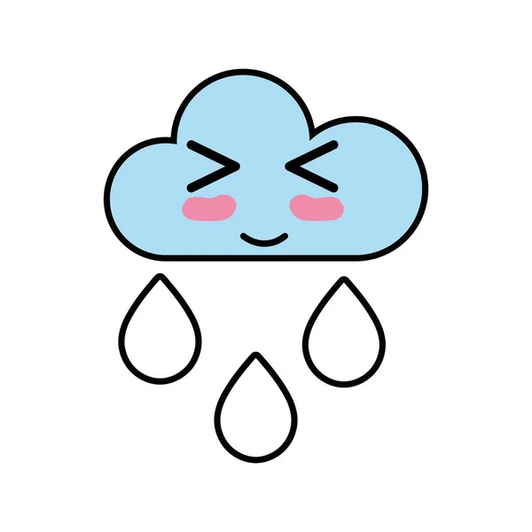 Kawaii Agradable Nube Divertida Lluvia Vector Ilustración — Archivo Imágenes Vectoriales