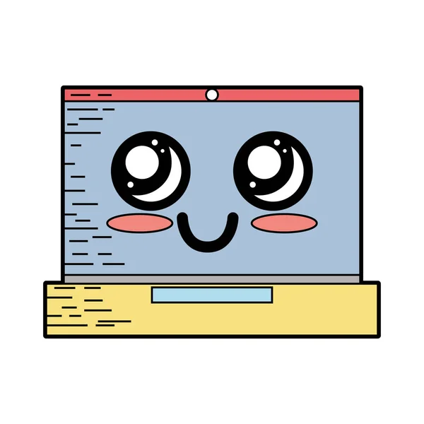 Kawaii Tierno Tierno Portátil Tecnología Vector Ilustración — Archivo Imágenes Vectoriales