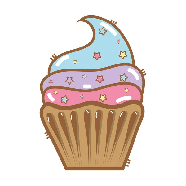 Delicioso Cupcake Feliz Cumpleaños Celebración Vector Ilustración — Archivo Imágenes Vectoriales