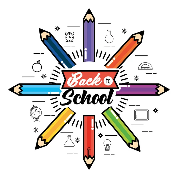 Ołówki Kolory Element Tyłu Szkoła Wektor Ilustracja — Wektor stockowy