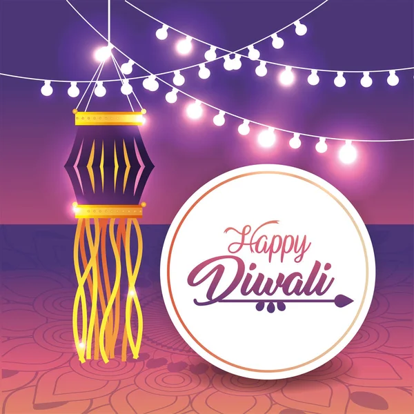 Diwali Lantern Bulb Lights Hanging Vector Illustration — Stock Vector