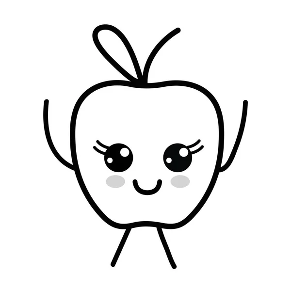 Ligne Kawaii Mignon Heureux Pomme Fruit Vecteur Illustration — Image vectorielle