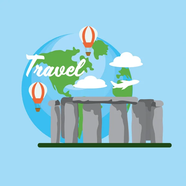 Stonehenge Travel Fun Air Balloons Vector Illustration — Stock Vector